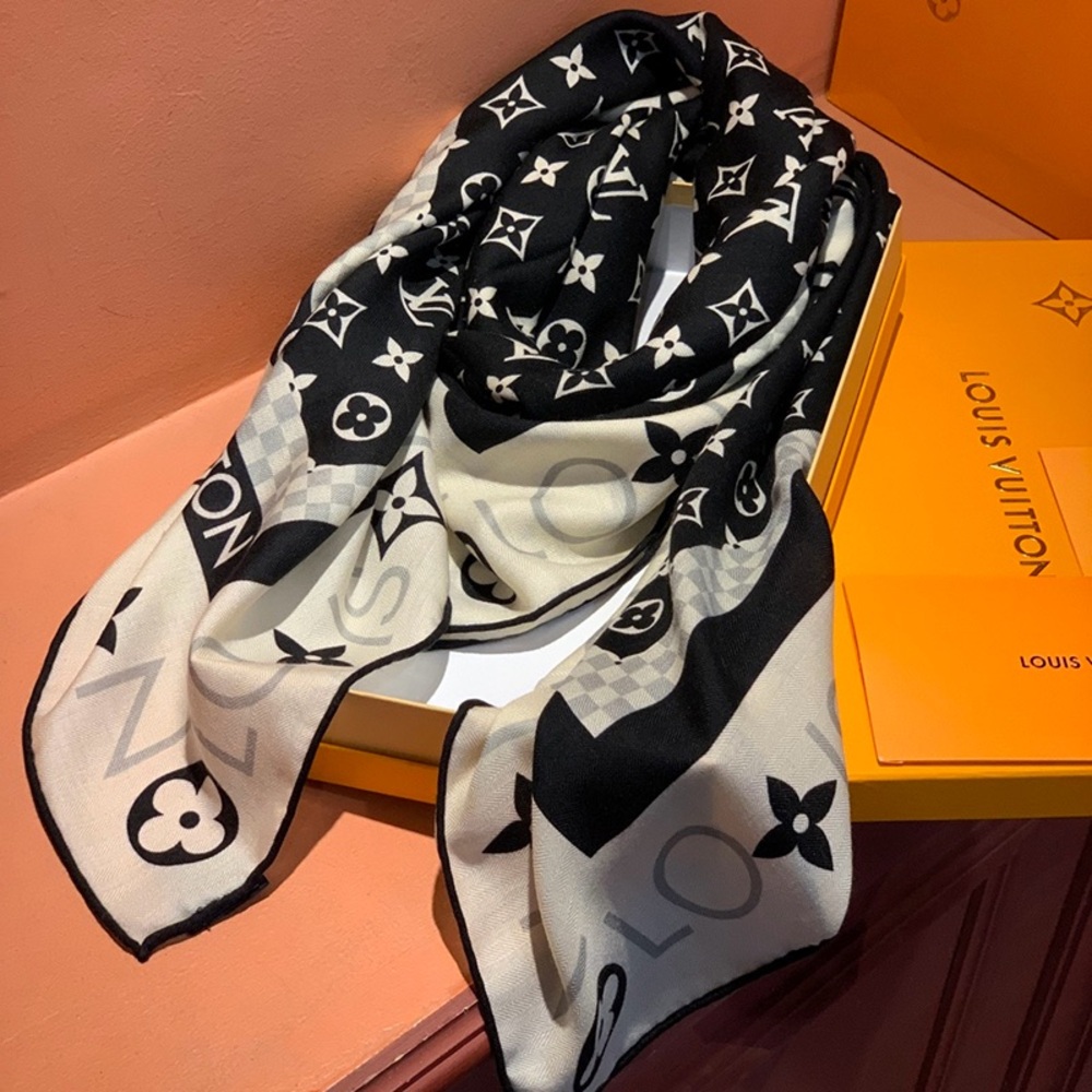 Louis Vuitton Monogram Black And White Silk Square Scarf